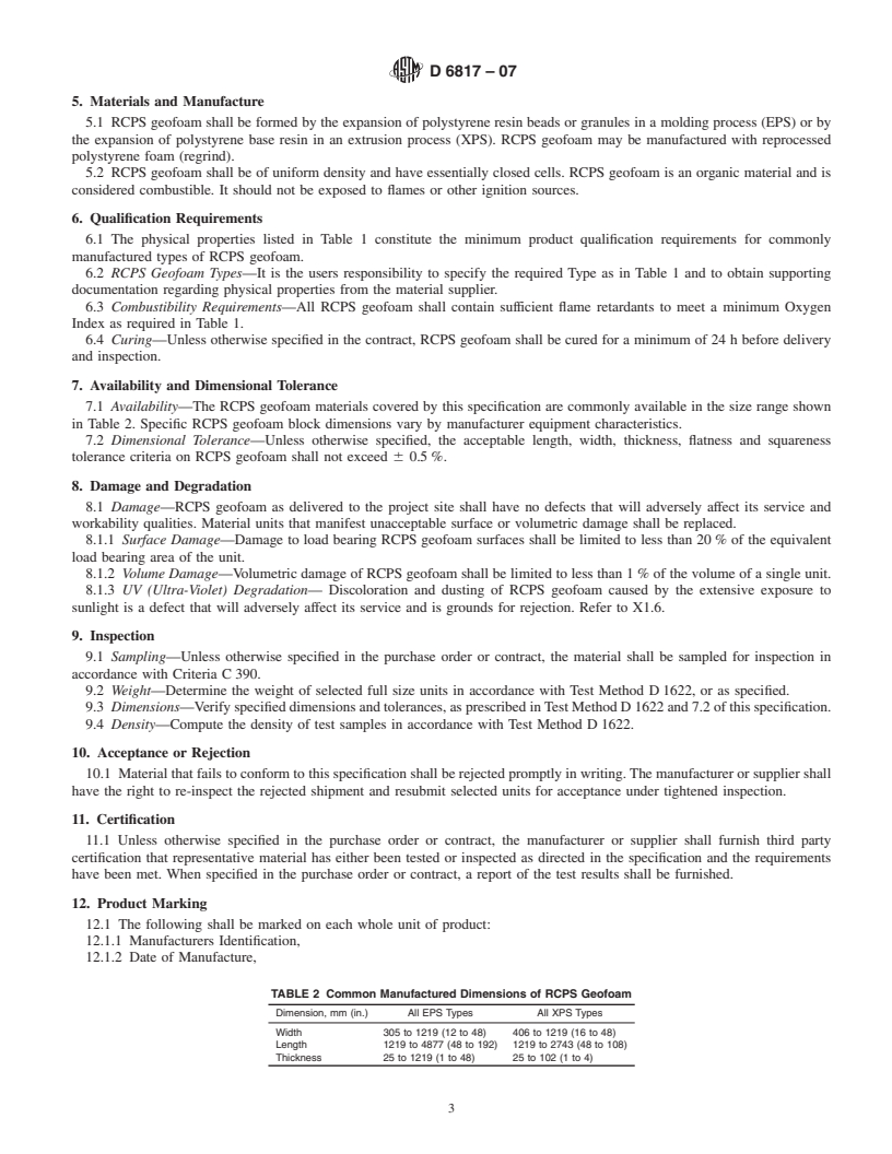 REDLINE ASTM D6817-07 - Standard Specification for Rigid Cellular Polystyrene Geofoam