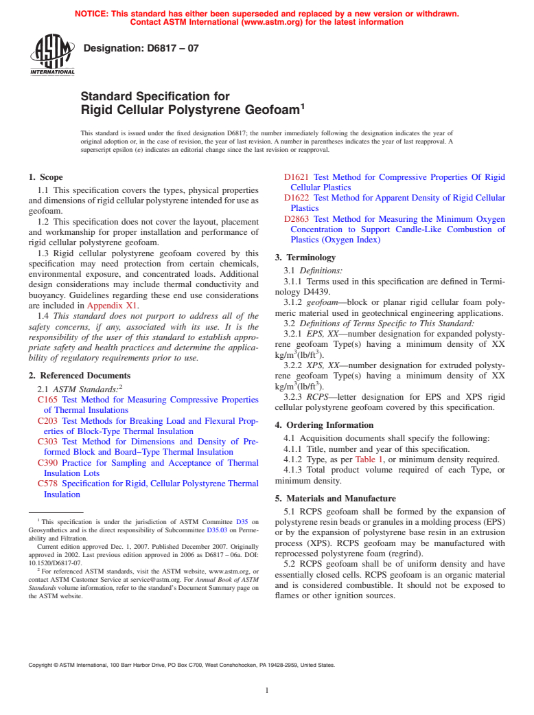 ASTM D6817-07 - Standard Specification for Rigid Cellular Polystyrene Geofoam