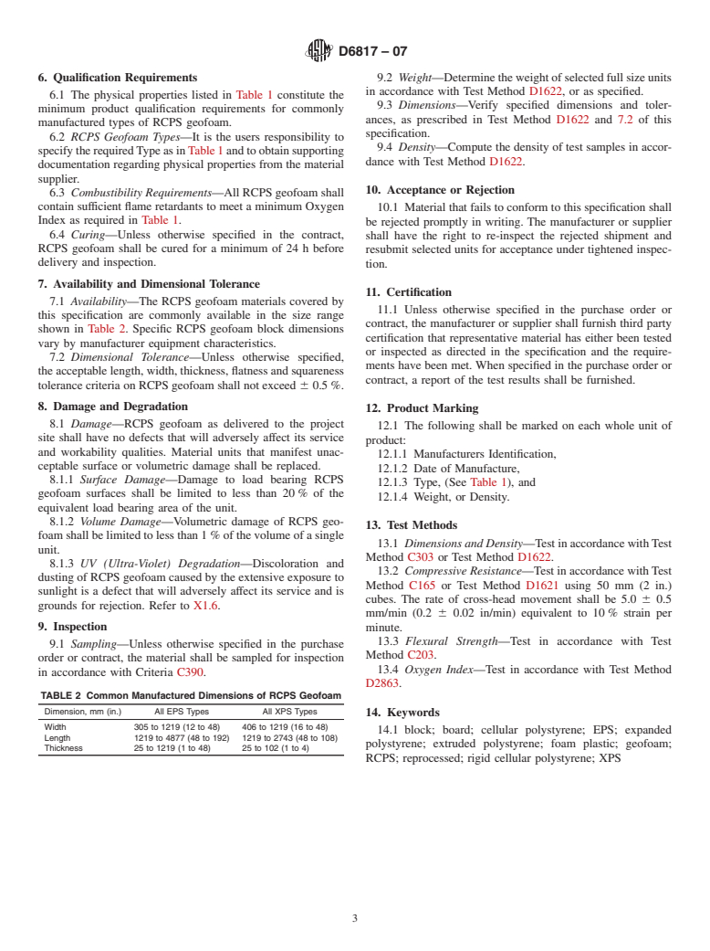 ASTM D6817-07 - Standard Specification for Rigid Cellular Polystyrene Geofoam