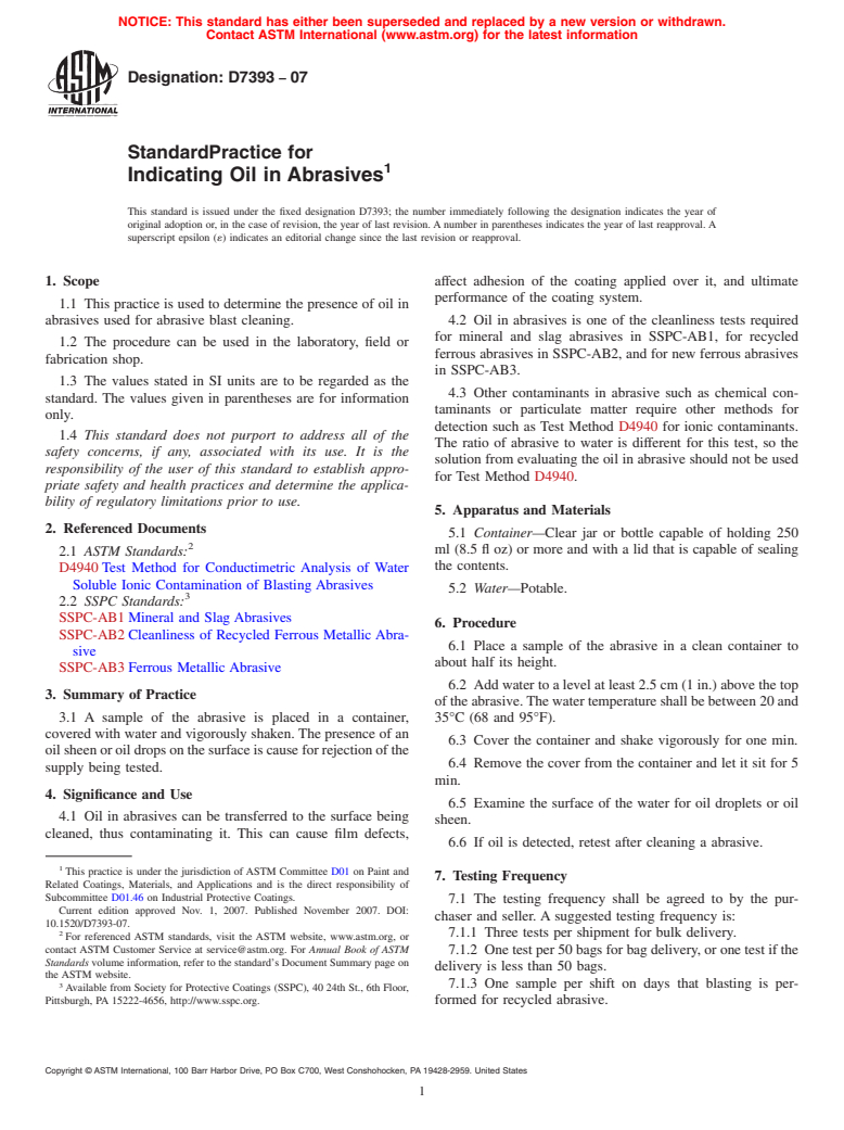 ASTM D7393-07 - Standard Practice for Indicating Oil in Abrasives