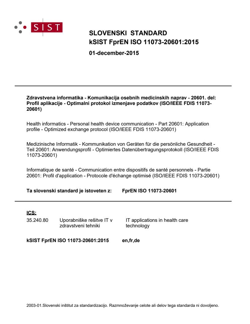 k FprEN ISO 11073-20601:2015