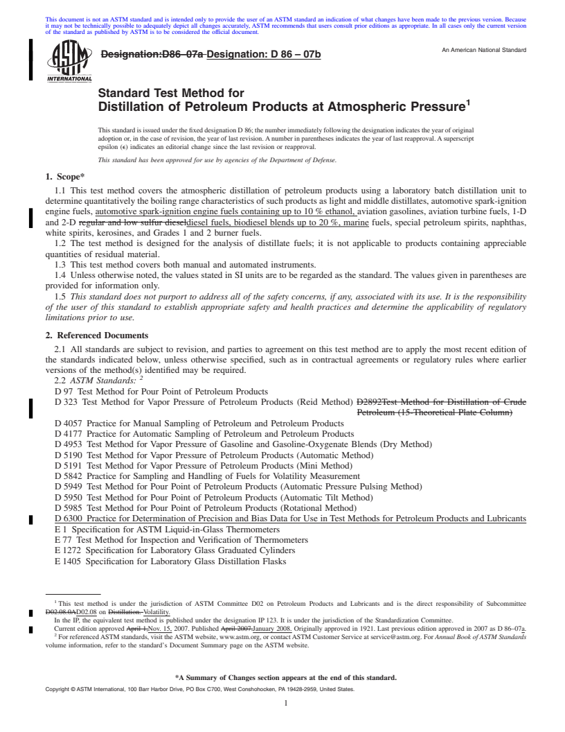 REDLINE ASTM D86-07b - Standard Test Method for Distillation of Petroleum Products at Atmospheric Pressure