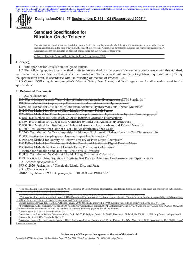 REDLINE ASTM D841-02(2008)e1 - Standard Specification for Nitration Grade Toluene