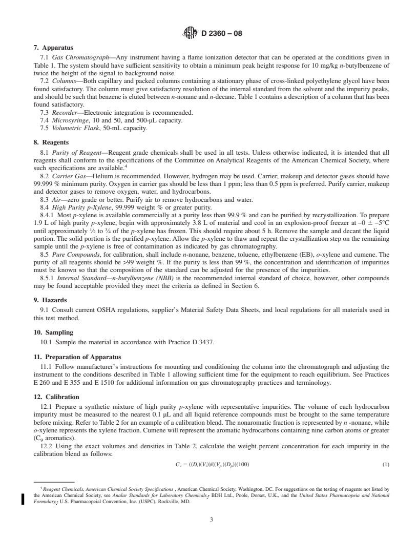 REDLINE ASTM D2360-08 - Standard Test Method for Trace Impurities in Monocyclic Aromatic Hydrocarbons by Gas Chromatography