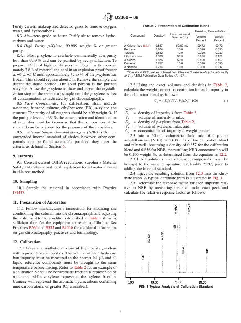 ASTM D2360-08 - Standard Test Method for Trace Impurities in Monocyclic Aromatic Hydrocarbons by Gas Chromatography