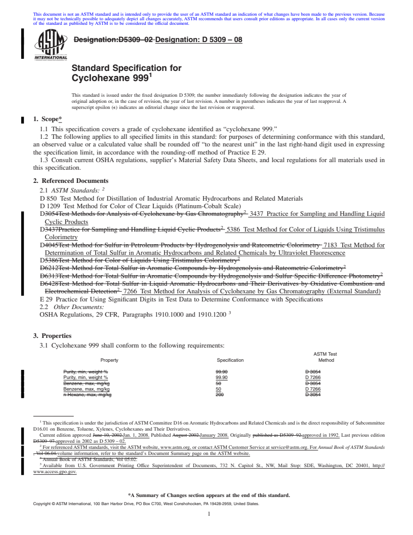 REDLINE ASTM D5309-08 - Standard Specification for Cyclohexane 999