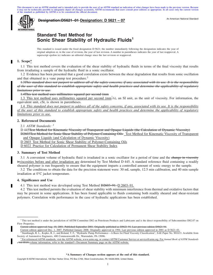 REDLINE ASTM D5621-07 - Standard Test Method for Sonic Shear Stability of Hydraulic Fluids