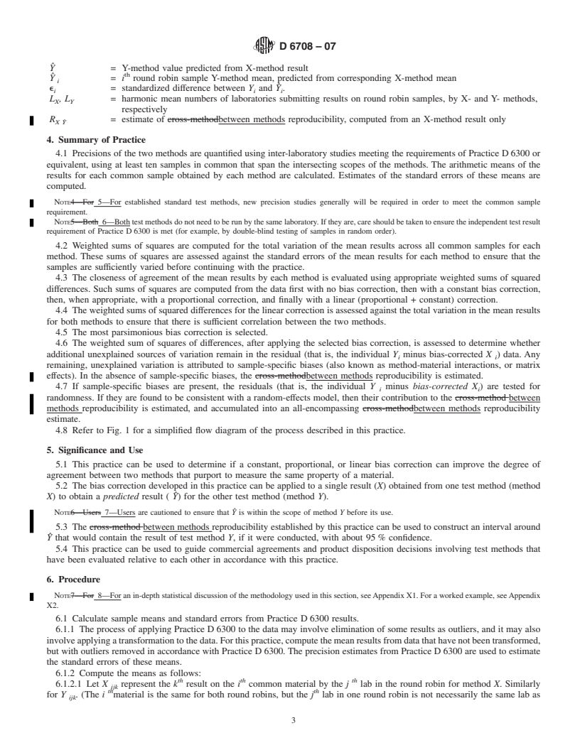 REDLINE ASTM D6708-07 - Standard Practice for Statistical Assessment and Improvement of Expected Agreement Between Two Test Methods that Purport to Measure the Same Property of a Material