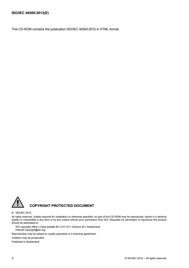 ISO/IEC 40500:2012 ISO/IEC 40500:2012 - Information technology -- W3C Web Content Accessibility Guidelines (WCAG) 2.0 - Page 2 preview