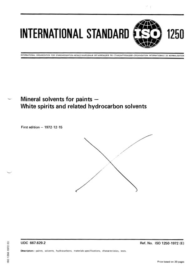 ISO 1250:1972 - Mineral solvents for paints -- White spirits and related hydrocarbon solvents