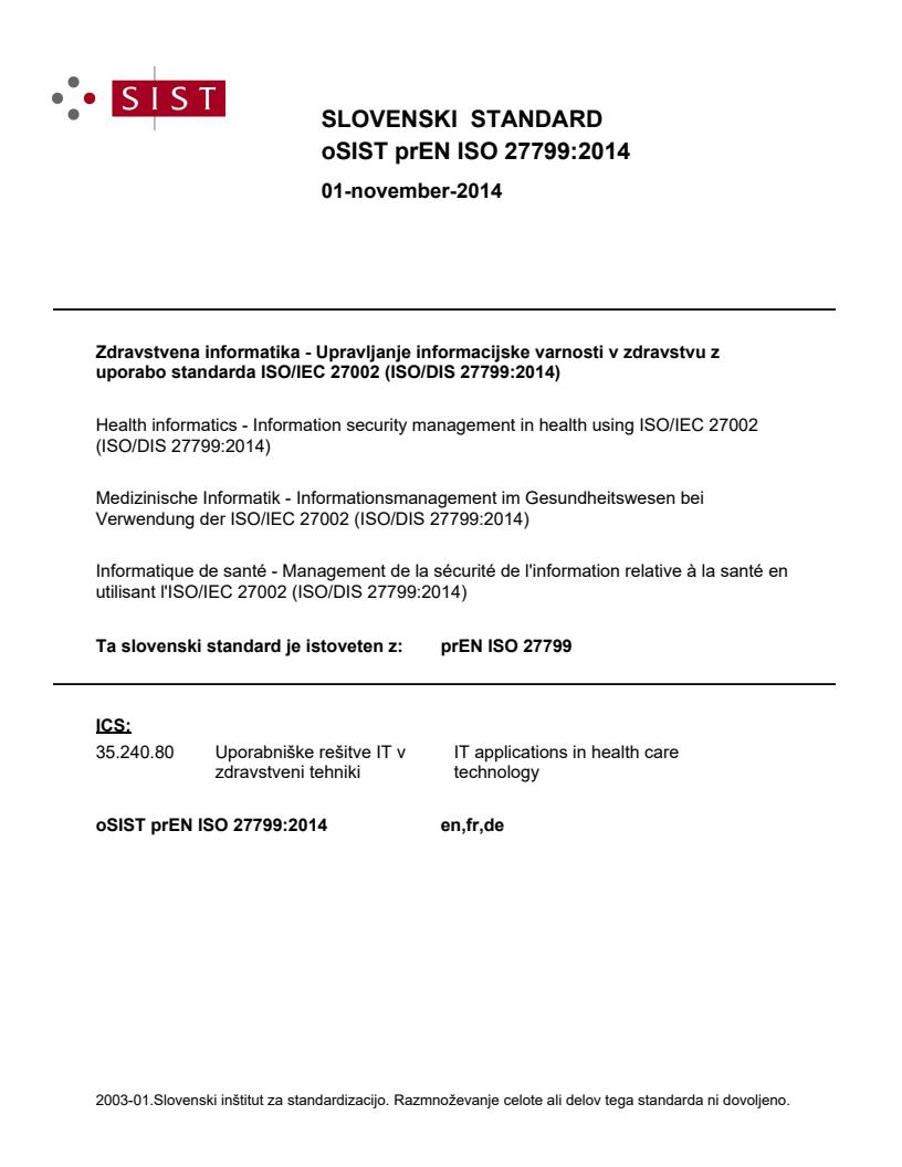prEN ISO 27799:2014 - BARVE