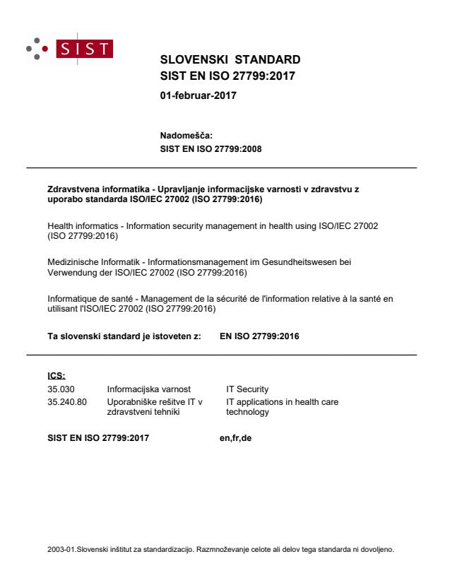 EN ISO 27799:2017 - BARVE