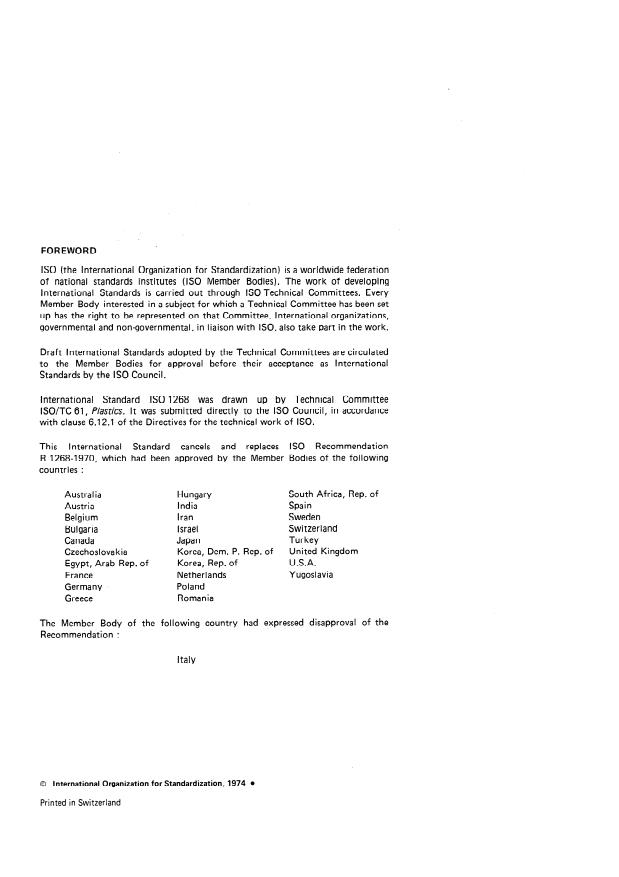 ISO 1268:1974 ISO 1268:1974 - Plastics -- Preparation of glass fibre reinforced, resin bonded, low-pressure laminated plates or panels for test purposes - Page 2 preview