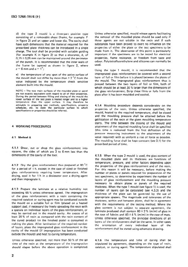 ISO 1268:1974 ISO 1268:1974 - Plastics -- Preparation of glass fibre reinforced, resin bonded, low-pressure laminated plates or panels for test purposes - Page 4 preview