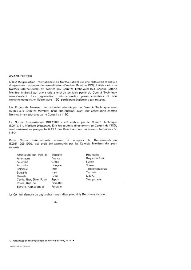 ISO 1268:1974 ISO 1268:1974 - Matieres plastiques -- Préparation de plaques ou de panneaux en stratifiés verre textile-résine basse-pression pour la réalisation d'éprouvettes - Page 2 preview