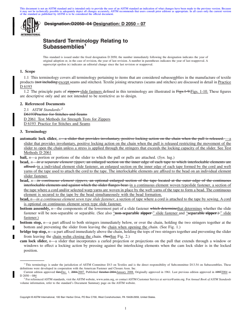 REDLINE ASTM D2050-07 - Standard Terminology Relating to  Subassemblies