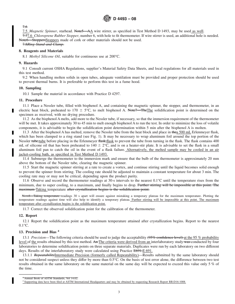 REDLINE ASTM D4493-08 - Standard Test Method for  Solidification Point of Bisphenol A <br> (4,4<span class='unicode'>&#x2032;</span>-Isopropylidenediphenol)