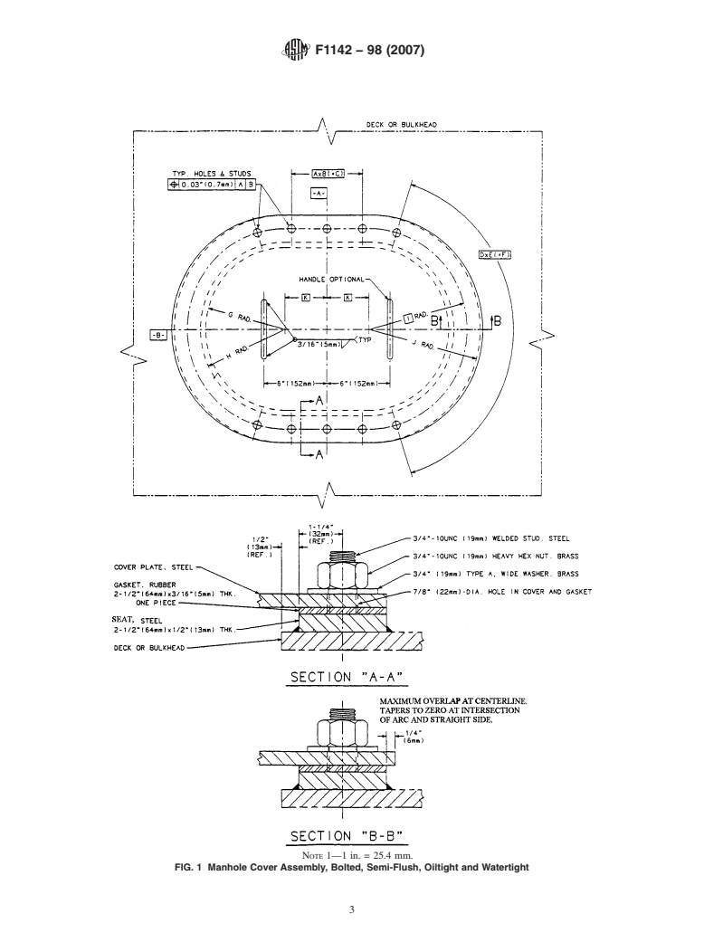 ASTM F1142-98(2007) - Standard Specification for Manhole Cover Assembly, Bolted, Semi-Flush, Oiltight and Watertight