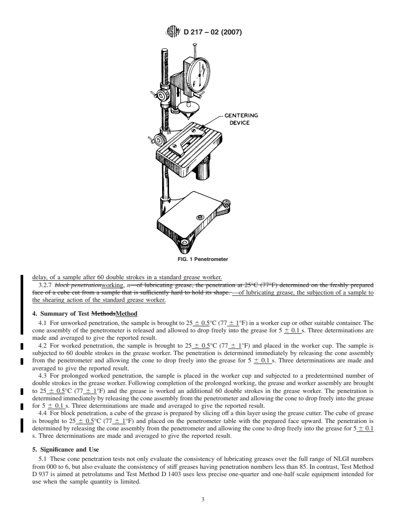 REDLINE ASTM D217-02(2007) - Standard Test Methods for Cone Penetration of Lubricating Grease