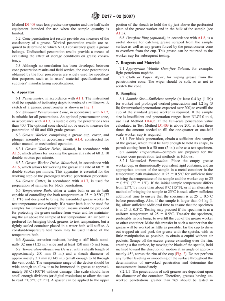 ASTM D217-02(2007) - Standard Test Methods for Cone Penetration of Lubricating Grease