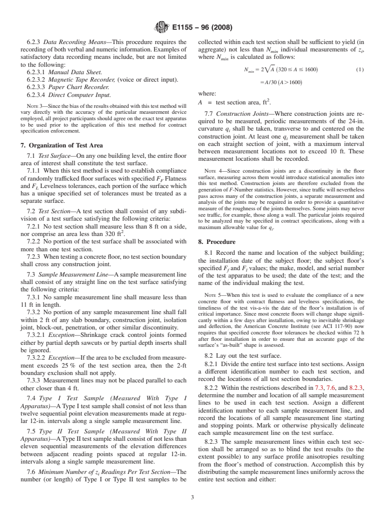 ASTM E1155-96(2008) - Standard Test Method for  Determining <span class="bdit">F<sub>F</sub></span><span class="bold"> Floor Flatness and </span><span class="bdit">F<sub>L</sub></span><span class="bold"> Floor Levelness Numbers </span>