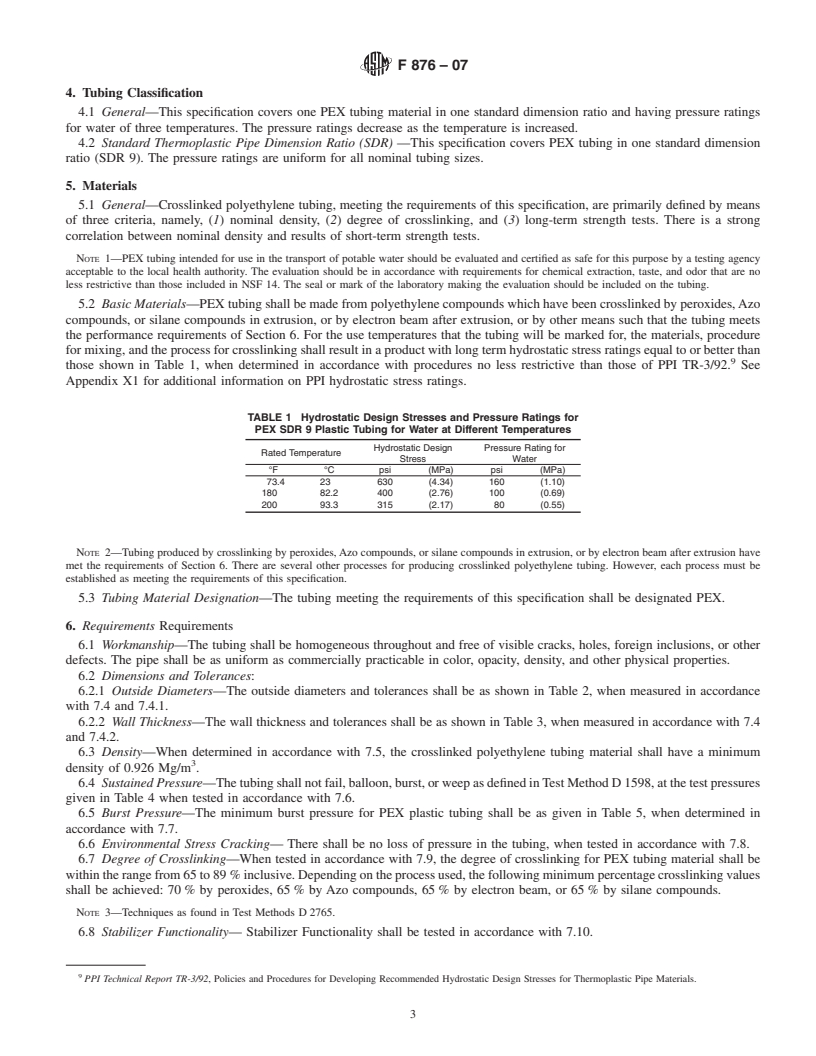 REDLINE ASTM F876-07 - Standard Specification for  Crosslinked Polyethylene (PEX) Tubing