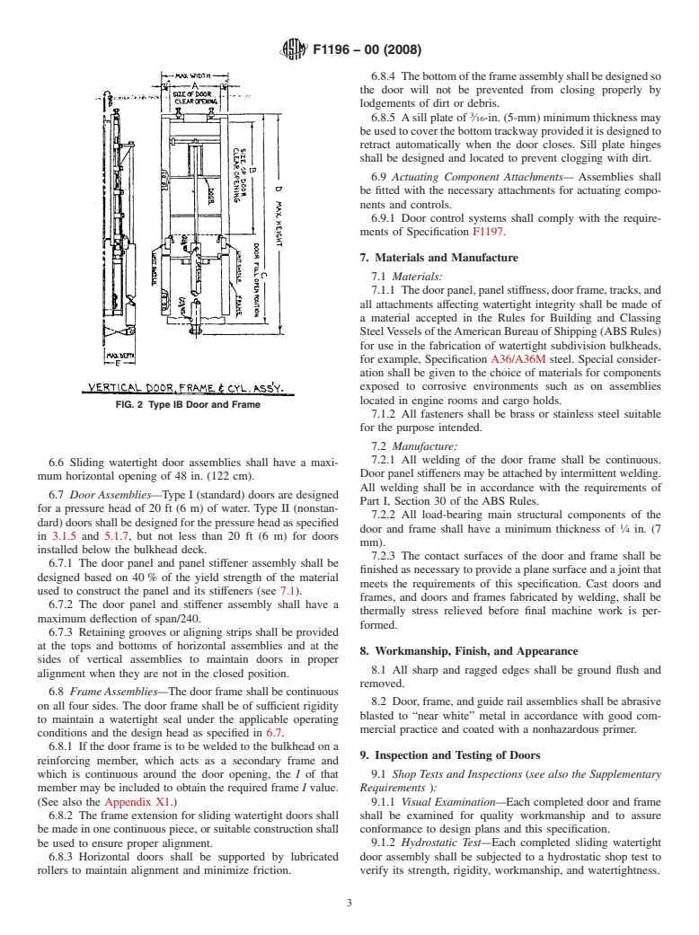 ASTM F1196-00(2008) - Standard Specification for Sliding Watertight Door Assemblies