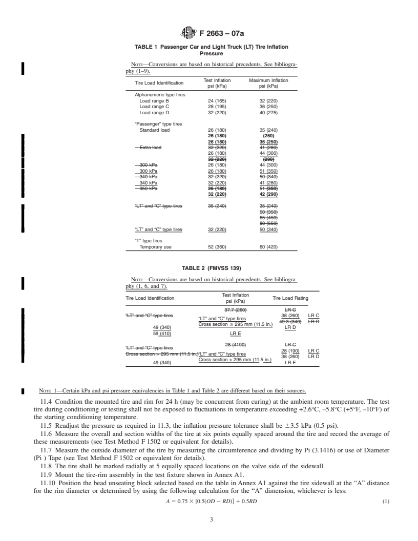 REDLINE ASTM F2663-07a - Standard Test Method for Bead Unseating of Tubeless Tires for Motor Vehicles with GVWR of 4536 kg (10 000 lb) or Less