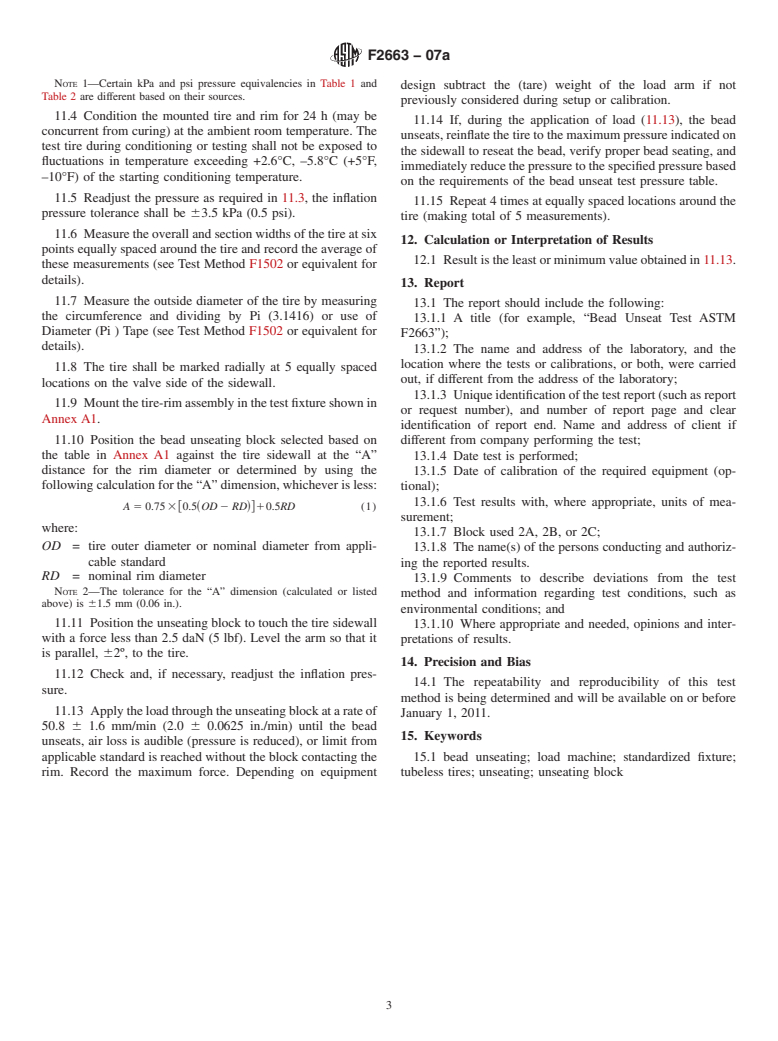 ASTM F2663-07a - Standard Test Method for Bead Unseating of Tubeless Tires for Motor Vehicles with GVWR of 4536 kg (10 000 lb) or Less