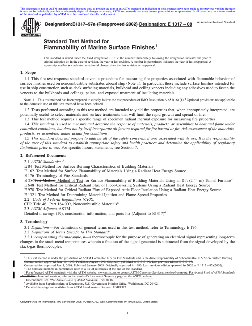 REDLINE ASTM E1317-08 - Standard Test Method for Flammability of Marine Surface Finishes