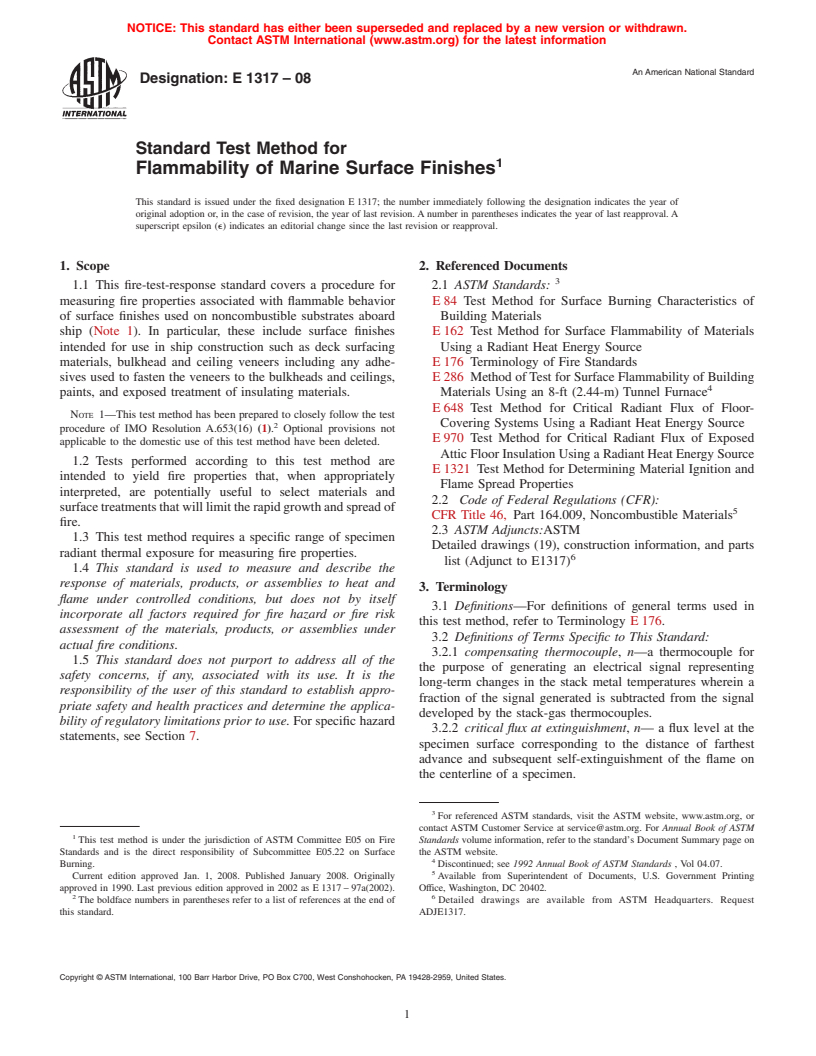 ASTM E1317-08 - Standard Test Method for Flammability of Marine Surface Finishes