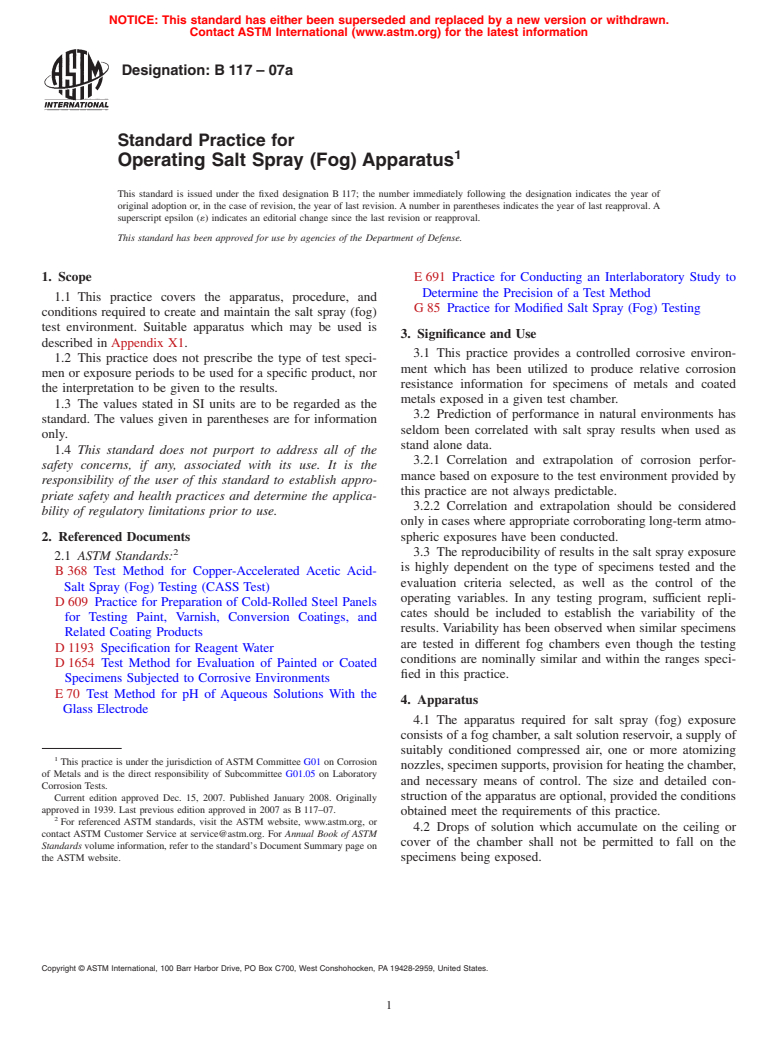 ASTM B117-07a - Standard Practice for Operating Salt Spray (Fog) Apparatus