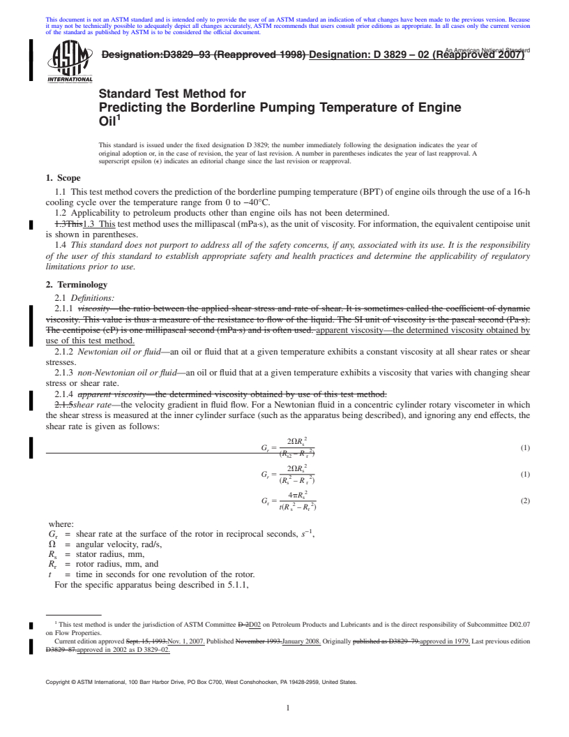 REDLINE ASTM D3829-02(2007) - Standard Test Method for Predicting the Borderline Pumping Temperature of Engine Oil