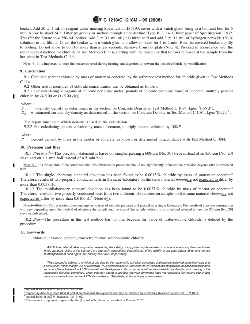 REDLINE ASTM C1218/C1218M-99(2008) - Standard Test Method for Water-Soluble Chloride in Mortar and Concrete