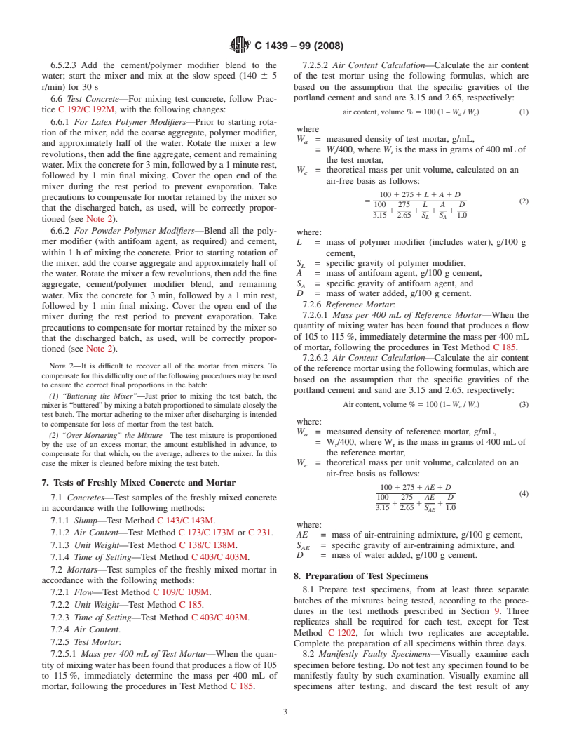 ASTM C1439-99(2008) - Standard Test Methods for Polymer-Modified Mortar and Concrete