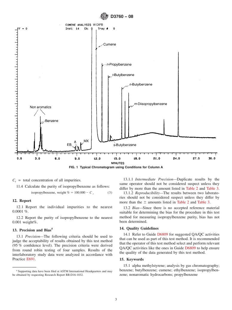 ASTM D3760-08 - Standard Test Method for Analysis of Isopropylbenzene (Cumene) by Gas Chromatography