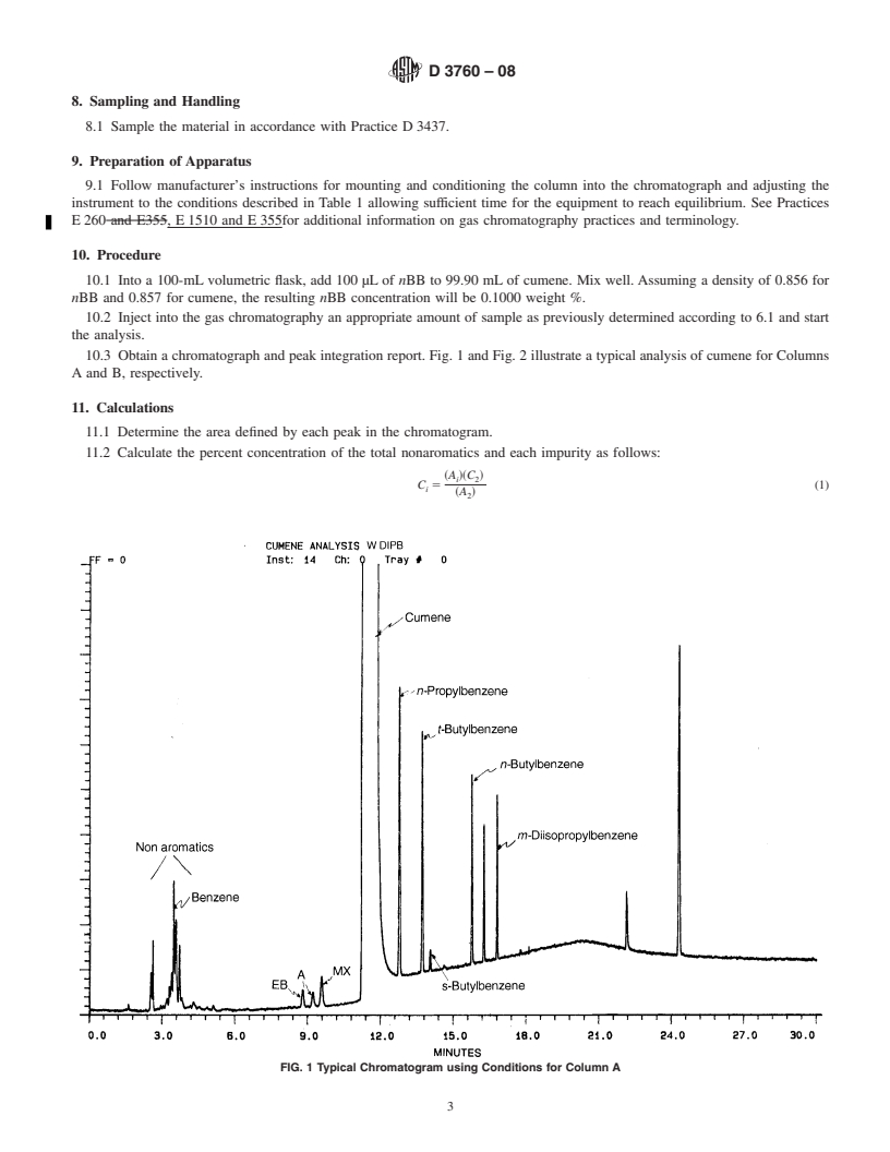 REDLINE ASTM D3760-08 - Standard Test Method for Analysis of Isopropylbenzene (Cumene) by Gas Chromatography