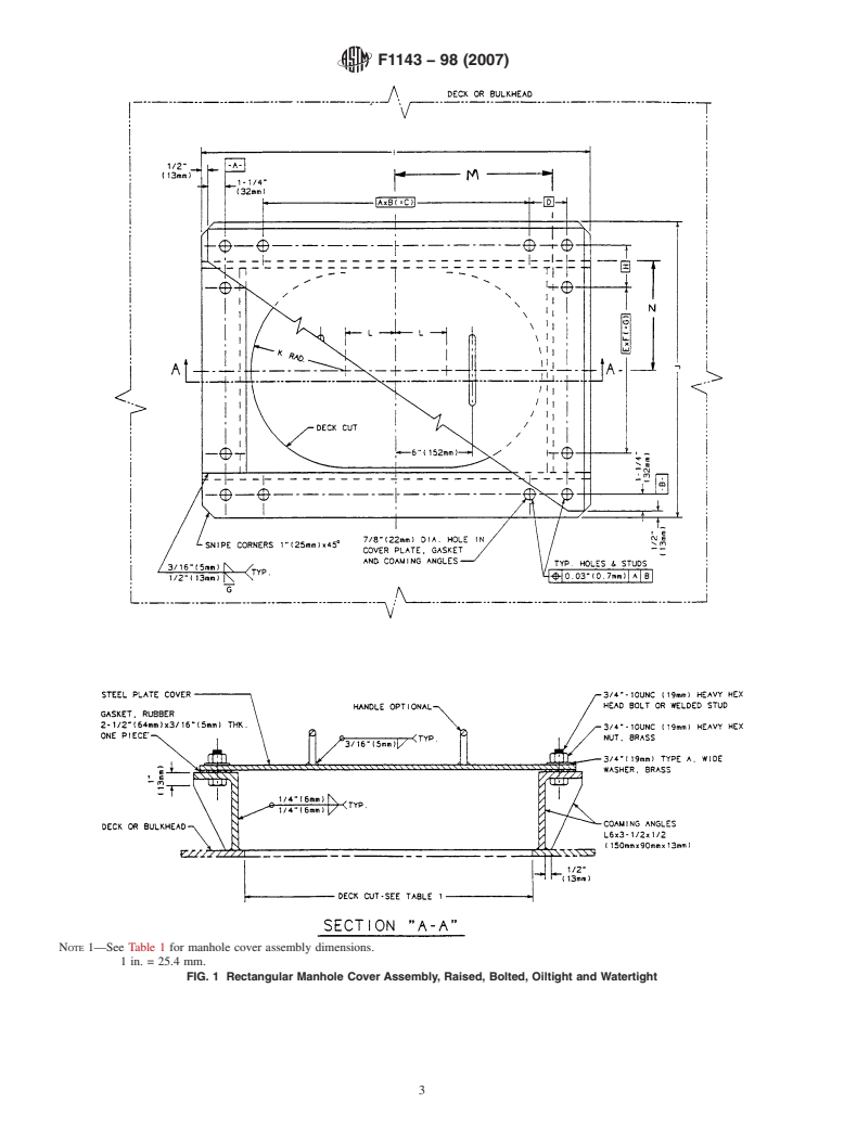 ASTM F1143-98(2007) - Standard Specification for Manhole Cover Assembly, Bolted, Raised, Oiltight and Watertight