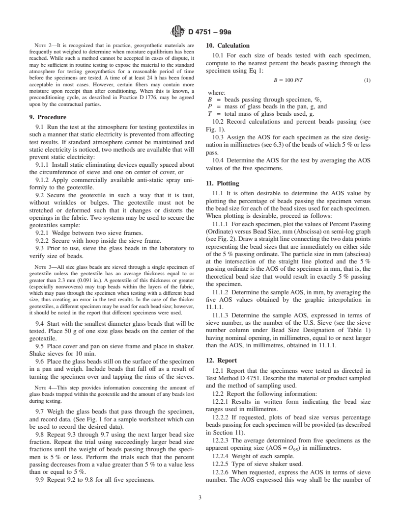 ASTM D4751-99a - Standard Test Method for Determining Apparent Opening Size of a Geotextile