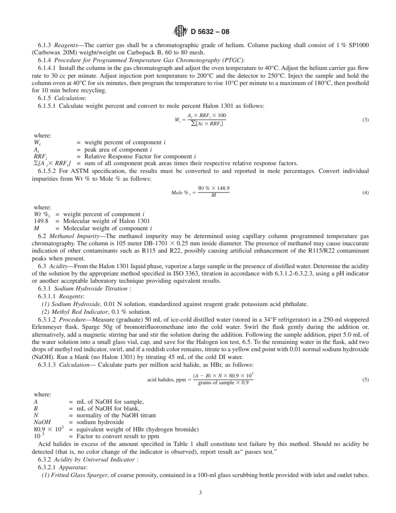 REDLINE ASTM D5632-08 - Standard Specification for Halon 1301, Bromotrifluoromethane (CF<sub>3</sub>Br)