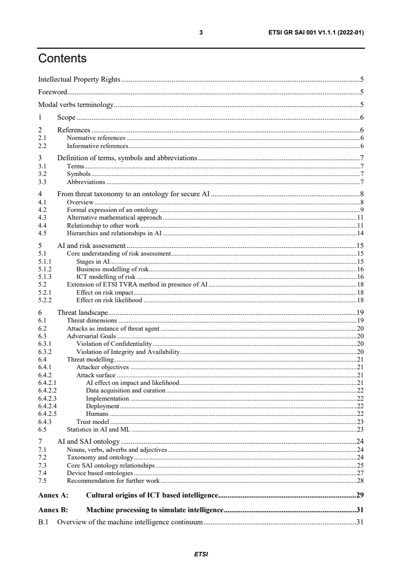 ETSI GR SAI 001 V1.1.1 (2022-01) - Securing Artificial Intelligence (SAI); AI Threat Ontology