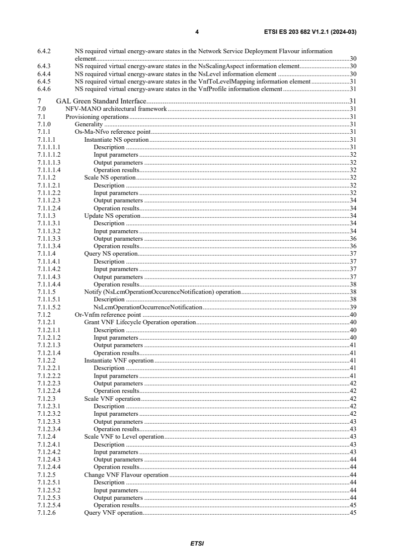 SIST ES 203 682 V1.2.1:2024 ETSI ES 203 682 V1.2.1 (2024-03) - Environmental Engineering (EE); Green Abstraction Layer (GAL); Power management capabilities of the future energy telecommunication fixed network nodes; Enhanced Interface for power management in Network Functions Virtualisation (NFV) environments - Page 4 preview