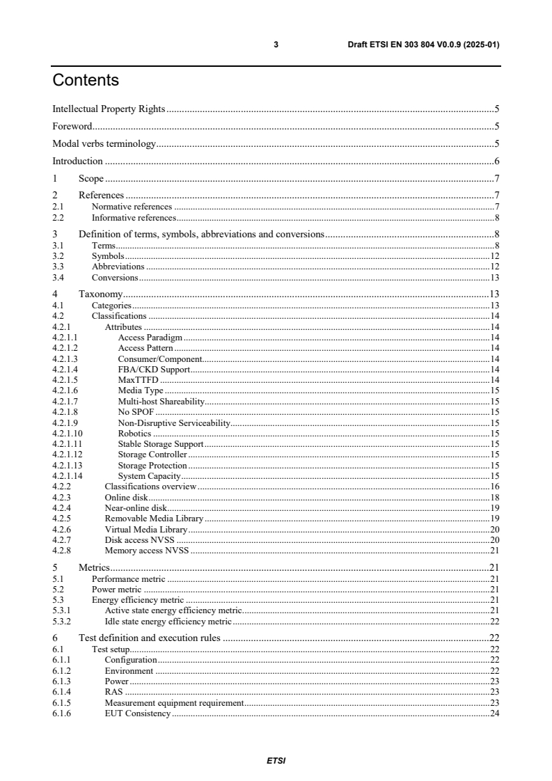 ETSI EN 303 804 V0.0.9 (2025-01) - Environmental Engineering (EE); Energy efficiency metrics and measurement methods for data storage equipment