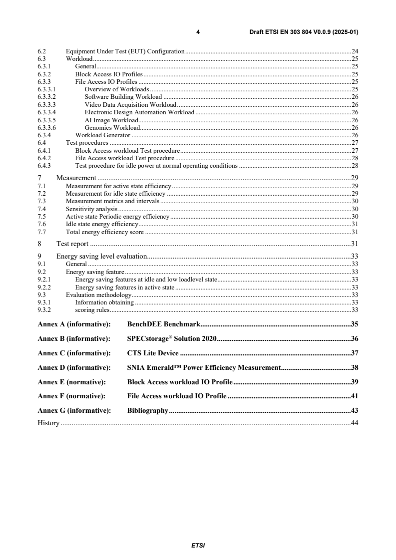 SIST EN 303 804 V1.1.1:2025 ETSI EN 303 804 V0.0.9 (2025-01) - Environmental Engineering (EE); Energy efficiency metrics and measurement methods for data storage equipment - Page 4 preview