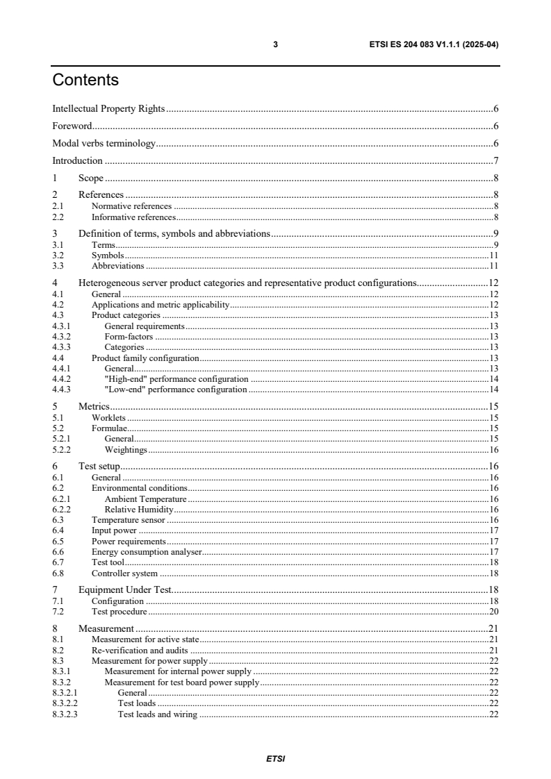 ETSI ES 204 083 V1.1.1 (2025-04) - Environmental Engineering (EE); Energy Efficiency measurement methodology and metrics for heterogeneous servers