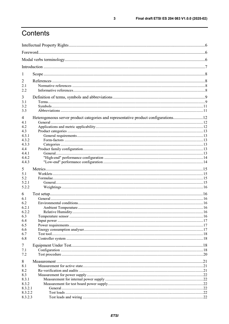 ETSI ES 204 083 V1.0.0 (2025-02) - Environmental Engineering (EE); Energy Efficiency measurement methodology and metrics for heterogeneous servers