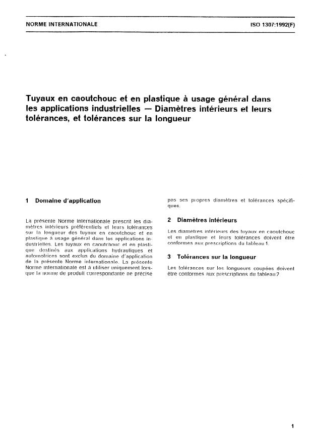 ISO 1307:1992 - Tuyaux en caoutchouc et en plastique a usage général dans les applications industrielles -- Diametres intérieurs et leurs tolérances, et tolérances sur la longueur