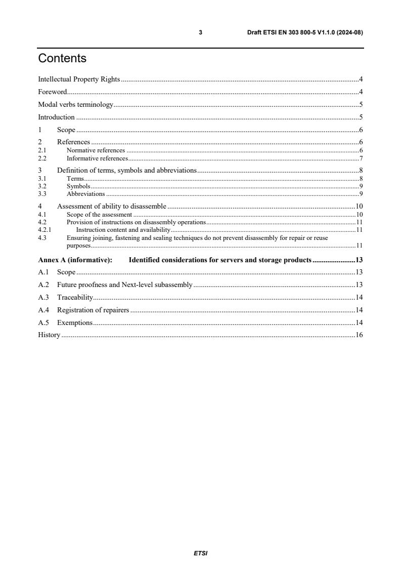 ETSI EN 303 800-5 V1.1.0 (2024-08) - Environmental Engineering (EE); Assessment of material efficiency of ICT network infrastructure goods (circular economy); Part 5: Server and data storage product disassembly and disassembly instruction