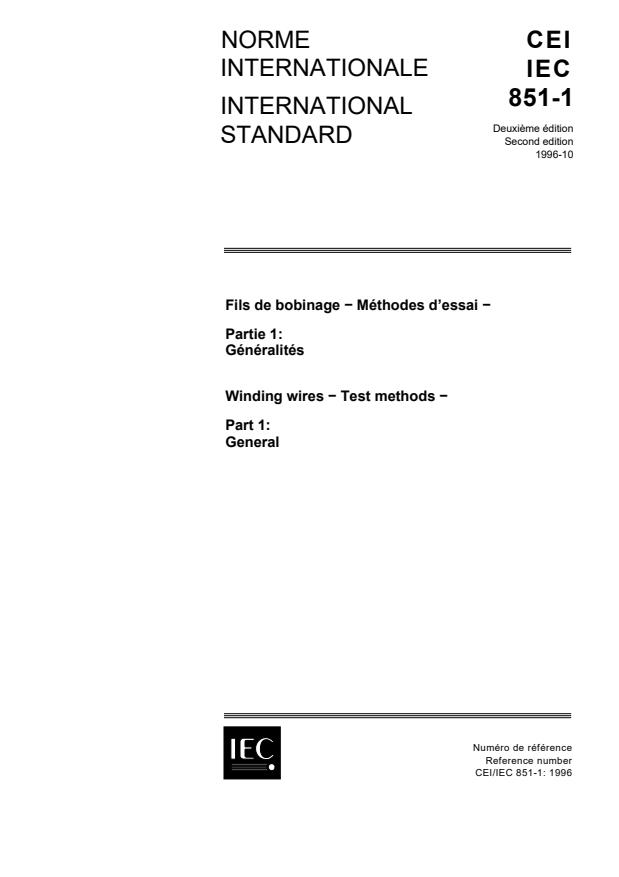 IEC 60851-1:1996 - Methods of test for winding wires - Part 1: General