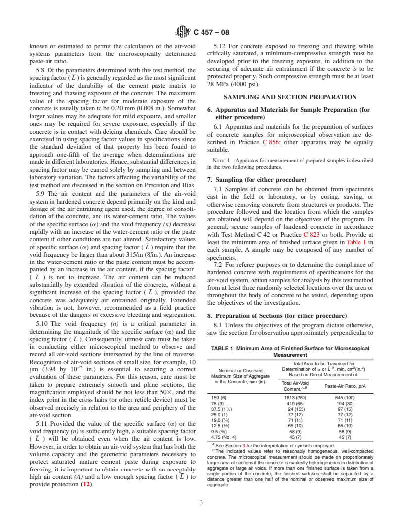 ASTM C457-08 - Standard Test Method for  Microscopical Determination of Parameters of the Air-Void System in   Hardened Concrete